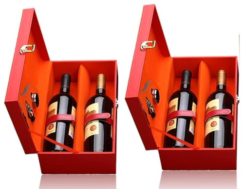 Bayli 2 x Sommelier-Set in edler Geschenkbox für Zwei Weinflaschen | Weinbox aus Kunstleder für 2 x 0,7L Weinflasche | tragbare Weinkiste in [Rot] für Wein | eleganter Weinkoffer mit Tragegriff