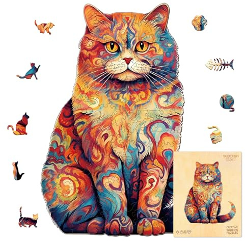 Holzpuzzle für Erwachsene, Schottisches Katzen Holzpuzzle, Exquisite Geschenkverpackung, Familienspiel-Geburtstagsgeschenk für Erwachsene und Kinder (L-34 * 28.2cm-230 Stück)