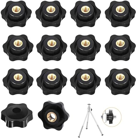Yitobici Sternmutter, M6, 14 Stück, Schwarz, PP+Messing, 32 mm, Innengewinde, Klasse 2B, für Möbel, Industrie und Elektrogeräte