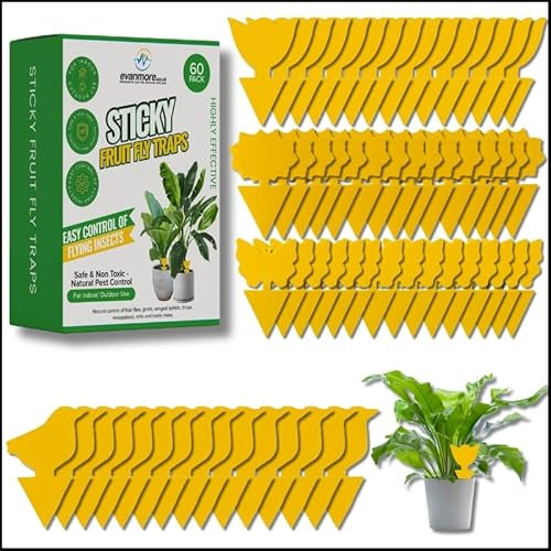 Fruit Fly Traps Trap Indoor Sticky Yellow For Home Use Protect Plants Plant Houseplant Fungus Gnat Killer Insect Catcher Bug Catchers Control Pests Whitefly Non Toxic Odourless Safe Waterproof (60)