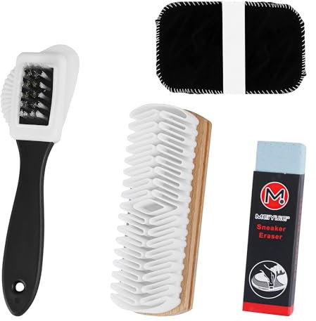 Friedwohl 4 Stück Wildlederbürste für Schuhe Set, Vielseitig Einsetzbare Raulederbürste, Robuste Kreppbürste, mit Radiergummi und Schuhputzhandschuhe, für Rauleder, Nubuk, Wildleder und Veloursleder