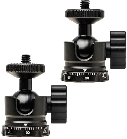 Mini Kugelkopf (2er-Pack) mit 1/4 Gewinde, 360 Grad drehbarer Aluminium-Stativkopf für Kamerastative, Einbeinstative, Camcorder, max. Belastung 2kg