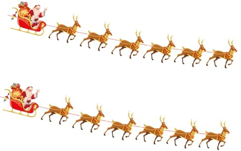 MEISH 2 Stück Weihnachten Rentier Wimpelkette Weihnachtsmann Schlitten Banner Weihnachtsmann und Rentier Weihnachtsdekorationen Weihnachtsgirlande für Weihnachtsfeier