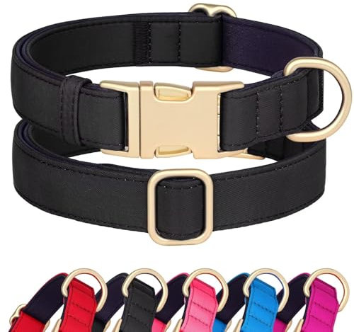 Didog Hundehalsband aus Nylon, weich gepolstert, strapazierfähiges Hundehalsband mit Schnellverschluss-Metallschnalle, leichtes und atmungsaktives Hunde Halsband für große, mittelgroße,Schwarz,M