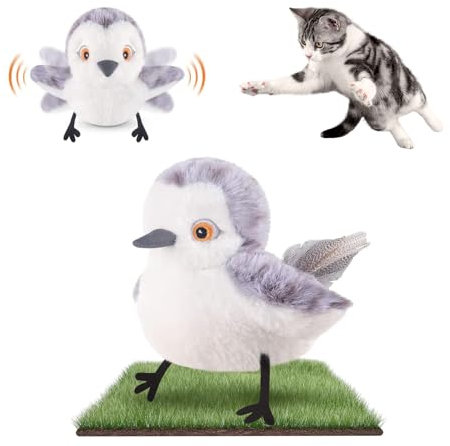 Migipaws Katzenspielzeug Flattervogel, lebensechtes Schnepfe-Zwitschern, berührungsaktiviertes Spielzeug für Katzen, interaktives elektrisches Katzenspielzeug, mit Katzenminze, wiederaufladbar