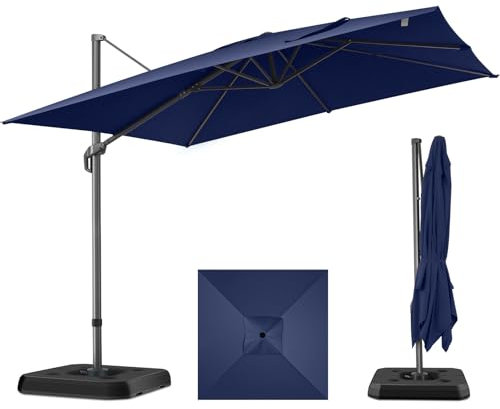 HOTIME Grand parasol de terrasse déporté en aluminium de 3 x 3 m avec rotation à 360° et 5 angles de réglage - Parasol déporté carré en aluminium pour patio, jardin, terrasse, piscine,Bleu foncé