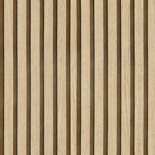 Hopepak Wood Slat Wallpaper Brown Peel and Stick Wallpaper for Bedroom 17.3''x118'' Modern Self Adhesive Removable Wall Paper Faux Wood Grating Stripe Contact Paper Vinyl