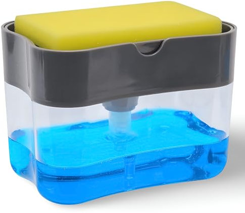 VAZCAN® - Dispensador Jabon Cocina - 500 ml con Estropajo Incluido, Diseño Moderno, Fácil de Usar y Limpiar
