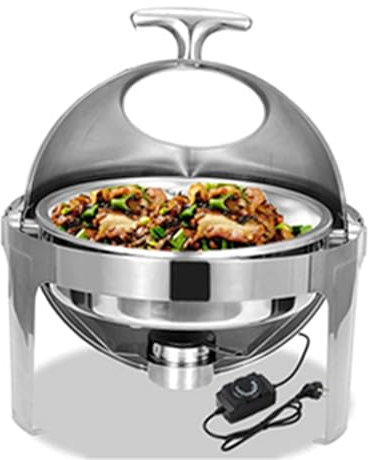 Piatto da Buffet Rotondo in Acciaio Inossidabile, scaldavivande Elettrico da 400 W 6 Litri, Set di Server e scaldavivande per Buffet, per Matrimoni, Feste, Banchetti, Eventi, Laurea