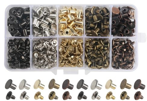 FOGAWA 300 Pièces Vis de Reliure Assortiment vis chicago 8mm Rivets en Cuir Set contient 5 couleurs différentes Rivet à Visser Vis à Chicago pour Livre, Album Photo, Ceinture en Cuir