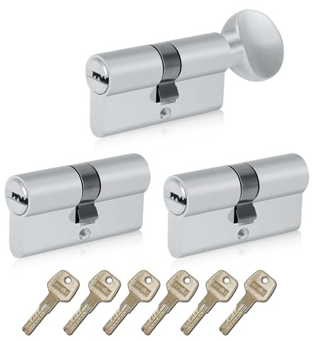SEPOX Euro Cylinders Lock Set 2 Double + 1 Thumb-Turn Cylinders (Keyed Alike), 60mm(30/30),High Security 6 Pin, Alloy Casing Brass core Anti-Drill Anti-Pick Door Barrel for Home,Office