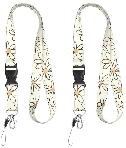 Uniclife 2 Stück Niedliche Lanyards Hals ID-Karte Lanyard Frauen Schnelles Loslassen Hals Lanyard ID Ausweiskartenhalter Zubehör Abnehmbare Schlüsselanhänger Band mit hängenden Seil Metall-Clip Weiß