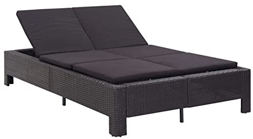 Brokky 2-Personen-Sonnenliege mit Auflage Sonnenbett Liege Outdoor Gartenbett Outdoor Liege FüR Garten Sonneninsel Auflagen Schwarz Poly Rattan