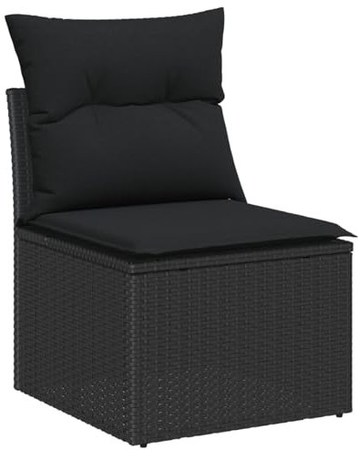 vidaXL Garten-Sofa-Set mit Kissen 9 pcs Schwarz Poly Rattan, Garten und Terrasse, modernes Rattan-Sofa, UV-beständiges Akazienholz, langlebige Lounge-Möbel