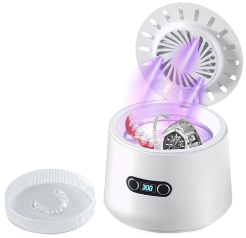 Nettoyeur Ultrasonique Dentaire, Nettoyeur Ultrasons avec UV, 45 000 Hz, 3 Réglages de Temps, 180 ML Dental Pod, Ultrasonic Cleaner pour Prothèses Dentaires, Gouttière Dentaire, Retainer, Bijoux