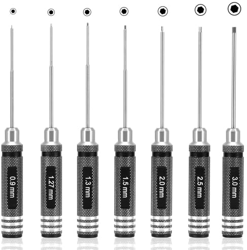 ZONJIE Sechskant Schraubendreher Satz, 7 Teilig Hand Innensechskant Schraubenzieher Set, Werkzeug Innensechskant Schraubenzieher Handwerkzeug 0,9mm, 1,27mm, 1,3mm, 1,5mm, 2mm, 2,5mm, 3,0mm