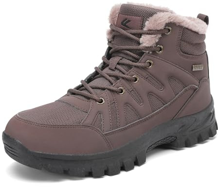 FLARUT Hommes Bottes d'hiver Doublure Chaude Bottes de Montagne de Neige Trekking Chaussures d'hiver Chaussures de Neige d'extérieur(Marron foncé,42)
