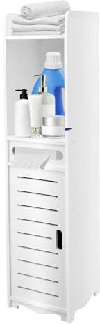 QIERF Mueble Auxiliar Baño Armario Estrecho para, Unidad de Almacenamiento Independiente para Baño, Salón, Comedor, Cocina, Pasillo, 20 x 20 x 80 cm, Blanco