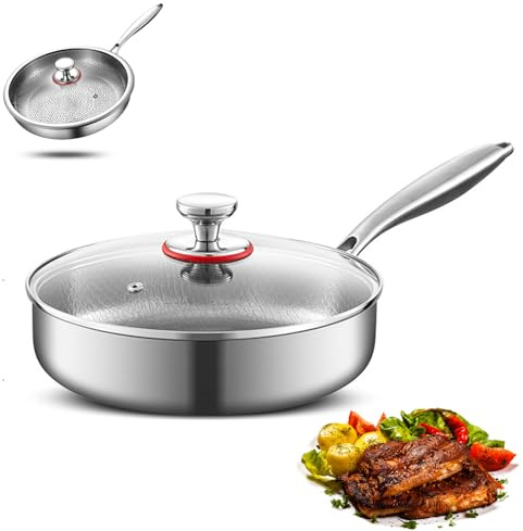 BAKENLON Poêle à frire en titane Ø 28 cm, poêle en titane non revêtue, poêle antiadhésive résistante aux rayures, poêle martelée, poêle à frire premium pour induction, résistante au four et au