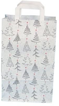 250 Papiertragetaschen Papiertüten Geschenktüten weiß mit Weihnachtsmotiv grau/rot 22+10x36cm 70g/m²