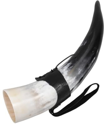 Wikinger Trinkhörner Ochsenhorn Gelb Groß Robust Mittelalter Trinkhorn | Hornbecher für Wein und Met, Vintage, Spitz Geformt, für Reisen und Draußen, Langlebig