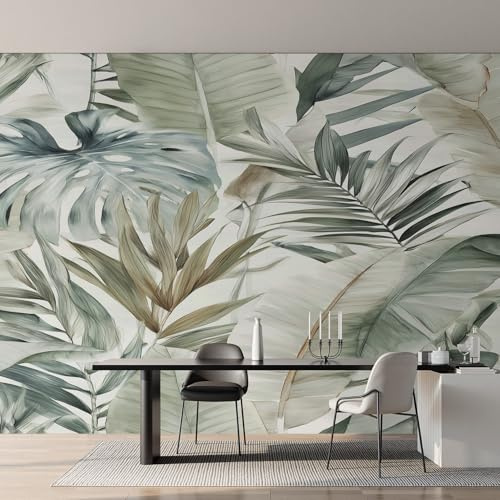 Generico Carta da Parati Foglie di Palma Tropicale Camera da Letto 350 x 256 cm, Carta da Parati Tessuto Non Tessuto Monstera Foglie di Banano Pianta per Soggiorno Ufficio Decorazione Parete Y&W2