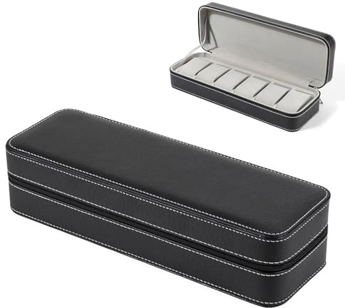 Joyero para reloj, contenedor de 6 compartimentos, organizador de accesorios, de viaje para de reloj, soporte para solución de almacenamiento portátil, para amigos, compañeros de trabajo
