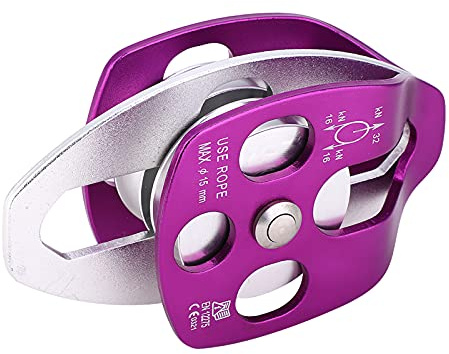 Luocute Seitenschwenk-Doppelrolle, 7075 Luftfahrtaluminium, Hohe Festigkeit, 32 KN Tragfähigkeit, mit Doppelrollen-Design, Zum Technischen Schutz Beim Klettern, Bergsteigen (PURPLE)