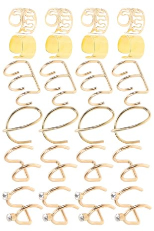 ibasenice Accesorios para Trenzas y Pinzas Cabello en Acero Dorado, Puños para Orejas sin Perforación para Mujer, Ideales para Decoraciones y Peinados Creativos
