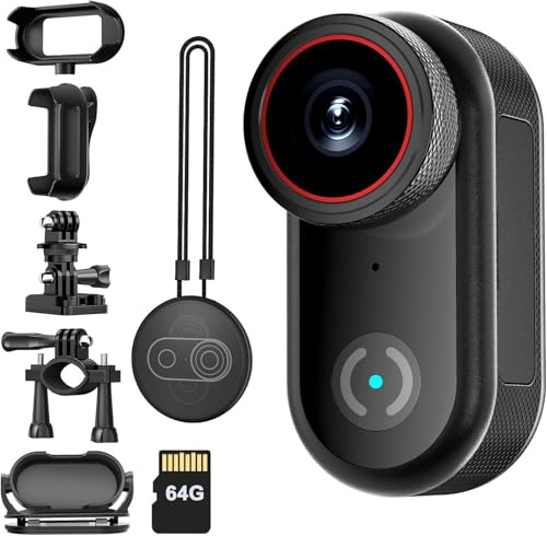 4K Mini Thumb Action Camera,Portable Vlogging POV Cameras Wearable Action Body Camera,Magnetic Hands-Free POV Camcorder Sport Action Cam, Helmet Cam for Pet Walking,Cycling, Motorcycle(64GB,Black)
