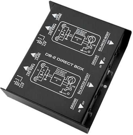 Toheitian Caja DI Profesional DB2 de 2 Canales para Audio, Convertidor de Audio Activo para Guitarra y Bajo.