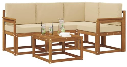 vidaXL Outdoor-Sofagarnitur mit Kissen 5 pcs Natur und Beige, Garten-Sofa-Set, Moderne Outdoormöbel, langlebige Lounge für die Terrasse, Bequeme Sitzgruppe