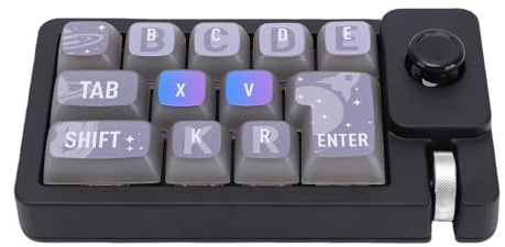 YUEHISY 12-Tasten-Tastatur, Einhändige Mechanische Tastatur, RGB-LED-Hintergrundbeleuchtung, Hot-Swap-fähig, 2,4 G Wireless, Programmierbar, Knob Scroll, für Gaming