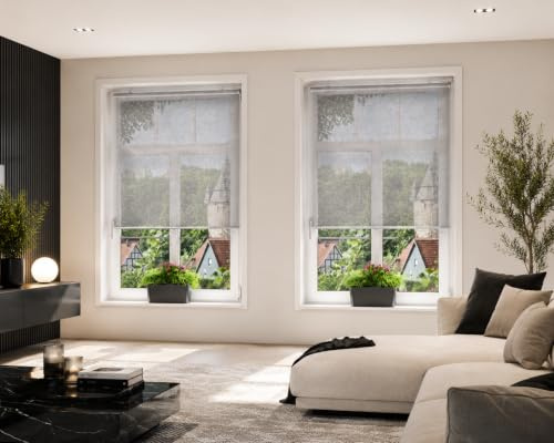 Springrollo Mittelzugrollo Shade – edle Leinenoptik in Grau für Fenster und Tür (B 50 x H 200)