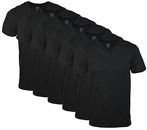 Gildan Men's V-Neck T-Shirts, Multipack, Style G1103, Black (6-Pack), Large