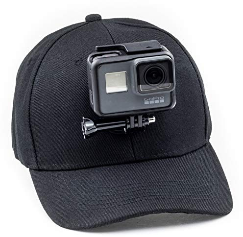 DigiCharge Baseballkappe mit Action-Kamera-Halterung, kompatibel mit GoPro Lit Hero 13 12 Max 2/DJI Osmo Action 5 / Insta360 One/Akaso Crosstour Campark Fitfort Apeman Camkong Victure Cam Schwarz