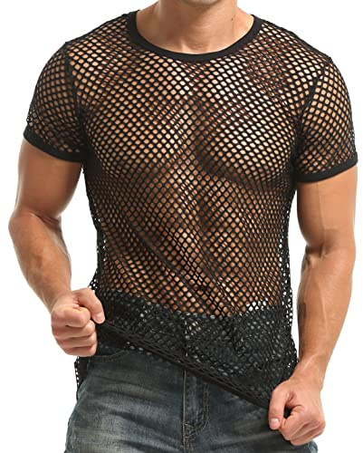 Manview Maglia intima da uomo con struttura a rete, a mezza manica, Nero , S
