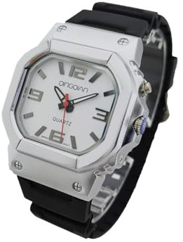 QINGQIAN Reloj de voz en inglés para ciegos, personas con discapacidad visual o ancianos, caja cuadrada de aleación plateada y correa de goma negra, plata, japonés