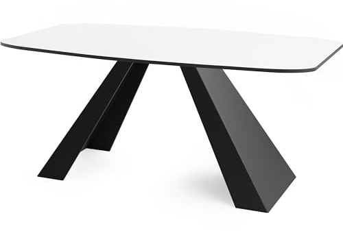 WFL GROUP Esstisch Monte im Modern Stil, Rechteckiger Tisch - Ausziehbar von 160 cm bis 200 cm, Pulverbeschichtete Schwarze Metallbeine - 160 x 80 cm - Weiß
