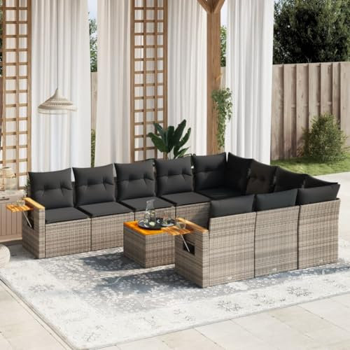 Rantry 11-TLG. Gartensofa Set mit Kissen Gartenmöbel Gartenlounge Outdoor Sofa Loungesofa Balkon Lounge Loungemöbel Ecklounge Sitzgruppe für Garten, Terrasse und Balkon Grau Poly Rattan