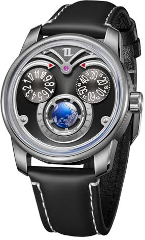 OBLVLO JM-Eagle JM-Eagle Innovative Eagle Eyes Eule Leuchtende Zifferblatt Mechanische Uhr Analog Lederband Transparent Automatikuhren für Herren