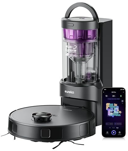 Eureka E20 Robot Vacuum with Bagless Self Emptying Station, Robotic Vacuum and Mop Combo, 45-Day Capacity, Upgraded 8000Pa Suction and Anti Hair-Tangling Brush, LiDAR Navigation, App Control