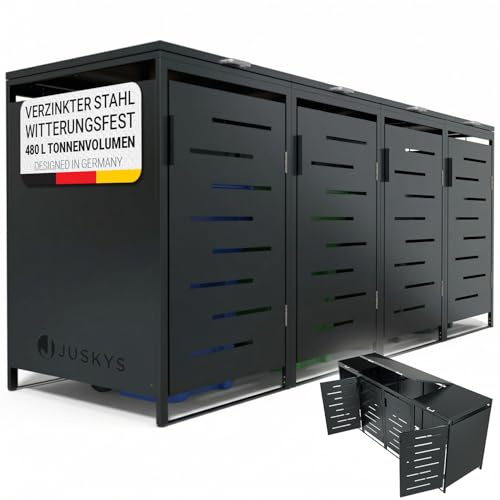 Juskys Cache-Poubelle Arel - Box de Jardin en métal pour 4 poubelles de 120l - Box de Rangement verrouillable - Abri avec Toit & vérin à gaz - Anthracite