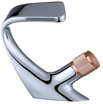 Waschtisch Mischbatterie Wasserfall Wasserhahn Bad Armatur für Waschbecken Badezimmer Badarmaturen Mischbatterie Waschtischmischer mit 60 cm UK Standard Schläuchen Verchromung + Roségold