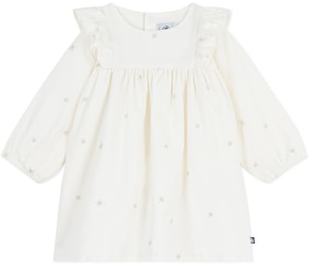 Petit Bateau Robe bébé en Velours côtelé Manches Longues brodée