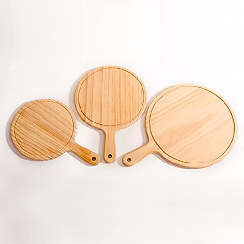 KFXYSM Pizza Plate, Pizza Tray 6 to 13inch Wooden Round Pizza Board with Hand Pizza Baking Tray Stone Cutting Board Platter Pizza Stone Cake Bakeware(9inch)