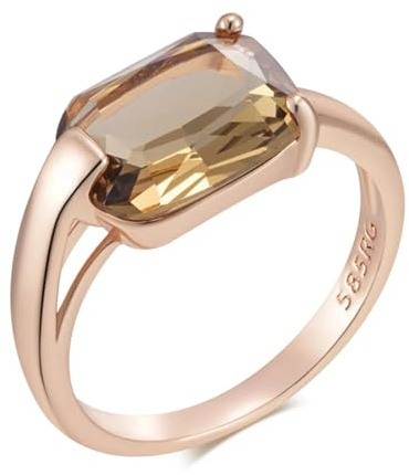 BISONBLUE Ringe Damen Ring Frauen Damenring Mädchen Fingerring Statement Quadratischer Brauner Natürlicher Zirkonring, Modisches Zubehör, Brauthochzeit