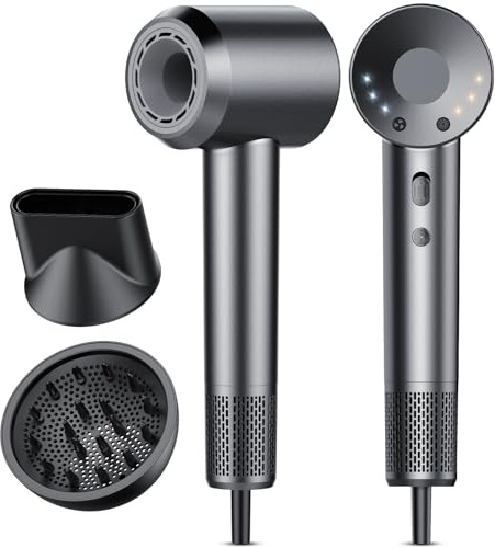 Secador de Pelo, Secador Pelo Profesional Iónico Portátil 160000 RPM, Secado Rápido, 500M Iones, Control de Temperatura, Con Difusor Magnético y Boquilla, 4 Niveles de Temperatura y 3 Velocidades