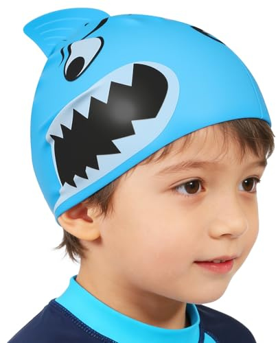Alipis Cartoon Fish Swimming Cap Silicone Swimming Hat Fish-shaped Design Good Flexibility Comfortable Use Blue for Boys