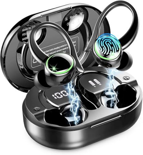 2026 Bluetooth Kopfhörer Sport, Kopfhörer Kabellos Bluetooth 5.4 Hi-Fi Stereo, 50 Std In Ear Kopfhörer mit ENC Noise Cancelling und 4 HD Mics, LED-Anzeige, IP7 Wasserdicht Kabellose Ohrhörer mit USB-C